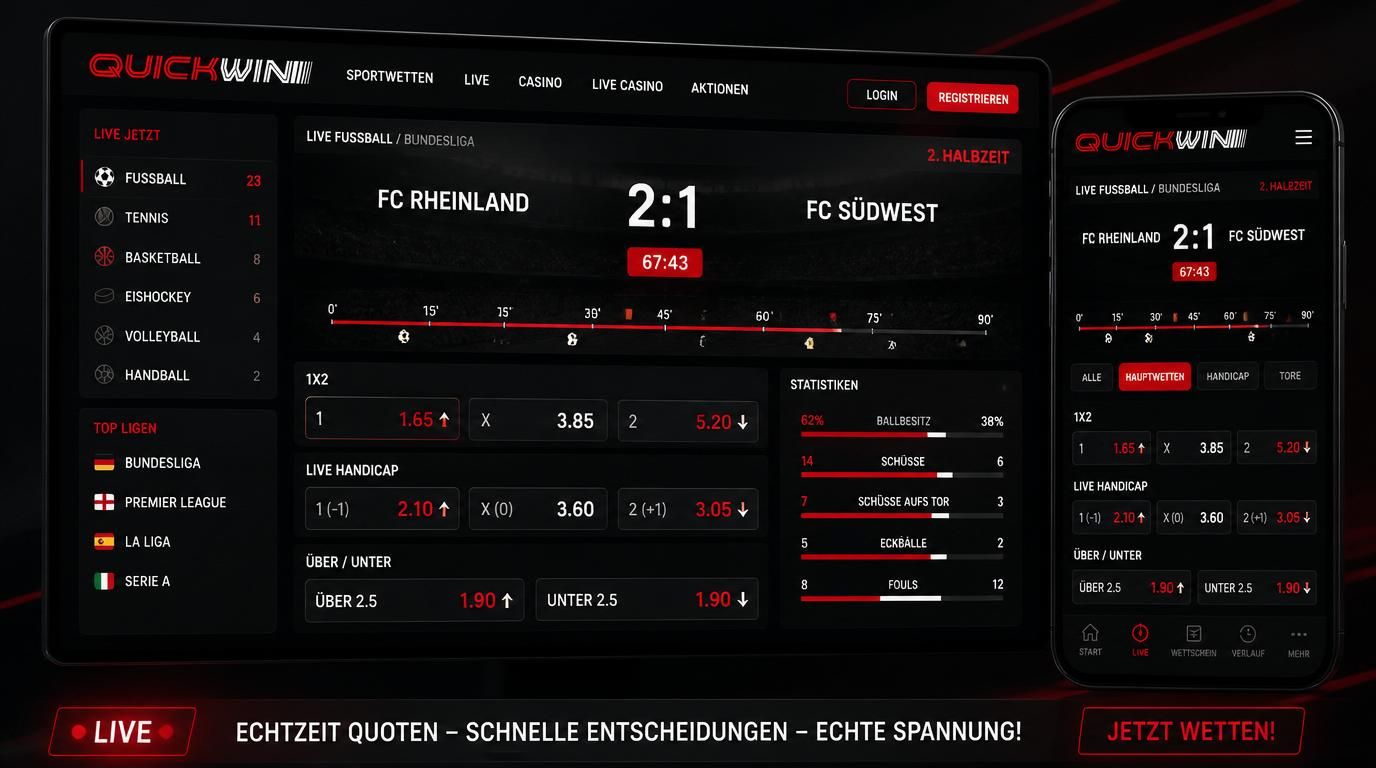 Live-Wetten Anzeige mit sich ändernden Quoten und Live-Tracker